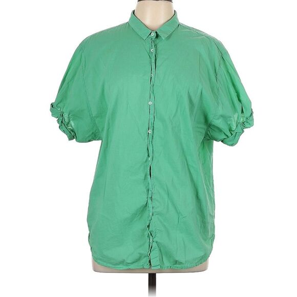 Xirena 100% Cotton Channing Shirt Button Front Rolled Sleeve Green Light Top L - Picture 2 of 8